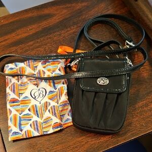 Brighton Black Crossbody Bag with Silver Clasp and Colorful Pouch